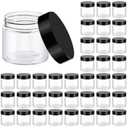TUZAZO front view of 36-pack showing clear jars and black lids for organized storage
