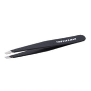 Tweezerman slant tweezer front view shows sleek midnight finish and precise grip benefit