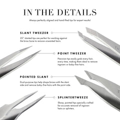 Tweezerman slant tweezer closeup with aligned tips for precise brow shaping
