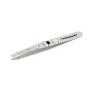 Tweezerman slant tweezer front view showing sleek design and precision