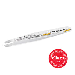 Tweezerman side angle highlighting 25-degree slant for comfortable control