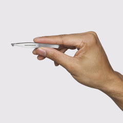 Tweezerman close-up of hand-filed tips highlighting alignment and sharpened point for accurate grabs