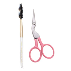 Tweezerman tea rose front view showing compact scissors and brush for precise grooming benefit