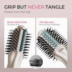 TYMO Airbeam Mini mixed bristles detail demonstrating gentler grip and less pulling