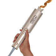 TYMO CurlPro Plus front view showing controls and barrel, easy curling benefit