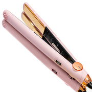TYMO front view showing slim light pink design and 1-inch plates for versatile styling