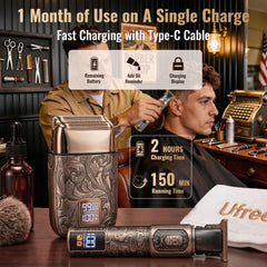 Ufree foil shaver angled metal body showing durable finish and premium feel