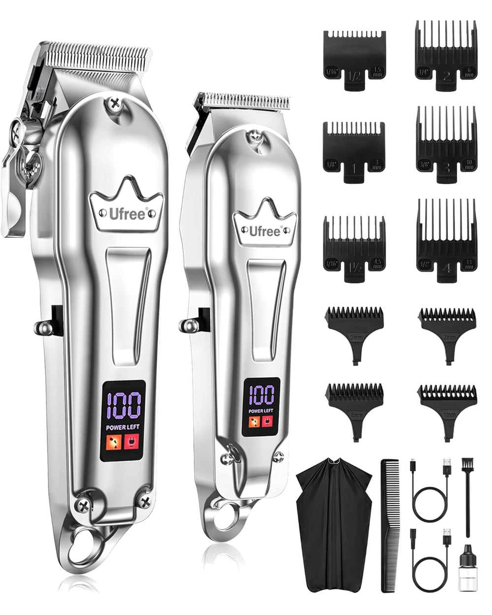 Ufree clippers kit front view showing tools and benefits of all-in-one grooming