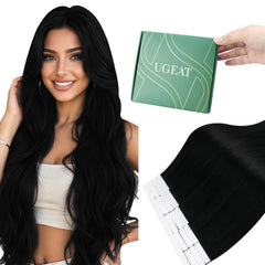 Ugeat front packaging showing 18-inch black tape-in set for easy selection and confidence