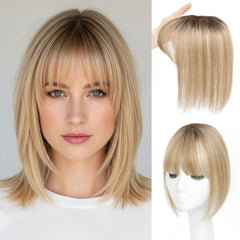 UIPEUBO front view showing ombre light-blonde topper for natural coverage
