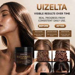 UIZELTA oil smoothed on hair ends demonstrating improved shine and control