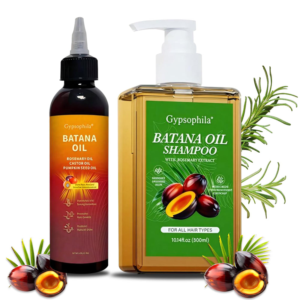 Umex front packaging showing complete Batana oil hair care set and benefits
