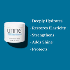 UNITE 7SECONDS Masque being applied to hair demonstrating quick repair benefits