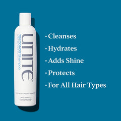 UNITE close-up of creamy lather on hair strands demonstrating gentle cleansing and hydration