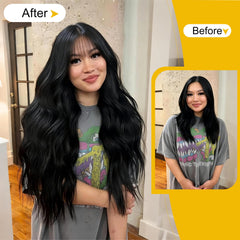 UNNYMGER side profile showing bangs styled for face-framing benefit
