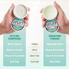 Uplift Provisions Company hands applying pomade for effortless styling control