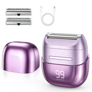 UpperX front view of mini electric razor showing sleek compact body and foil for easy travel