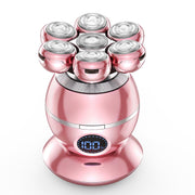 UpperX front view showing pink shaver and packaging benefit: compact storage