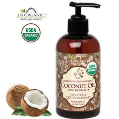 US Organic oil pouring into hands showing smooth application and quick absorption benefit