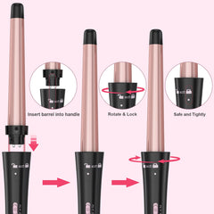 USHOW wand in use on long hair creating glossy, defined waves