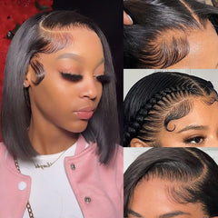 UTIDE bob wig side profile illustrating smooth straight texture and polished look benefit