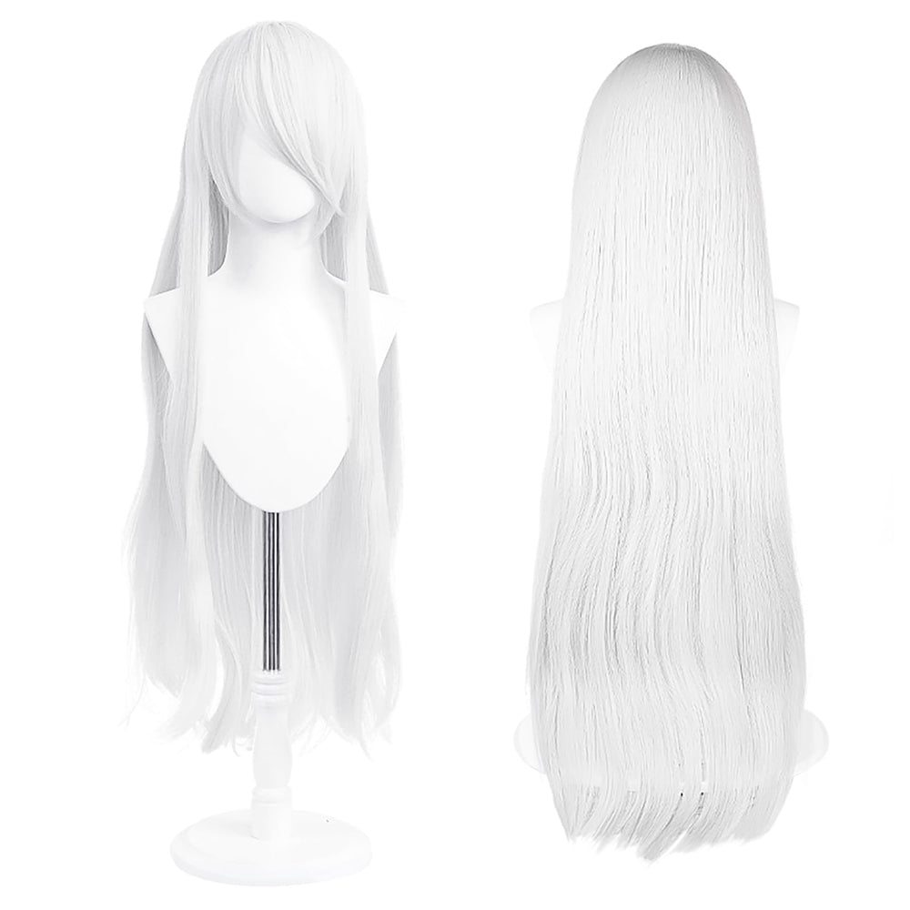 UTIEHD front view long silver-white wig showing natural fall and shine for dramatic looks