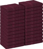 Utopia Towels stacked burgundy pack arranged neatly, durable bulk supply