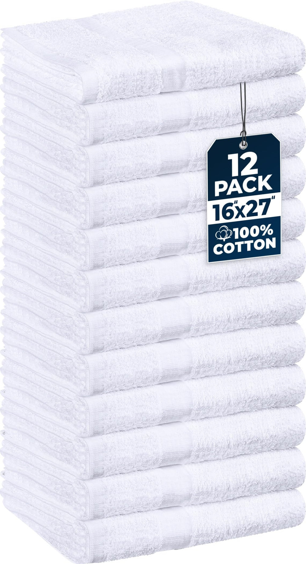Utopia Towels front pack view showing 12 white salon towels and clear presentation benefit