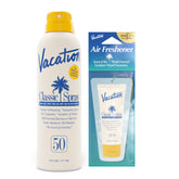 VACATION front packaging showing SPF 50 and non-aerosol benefit