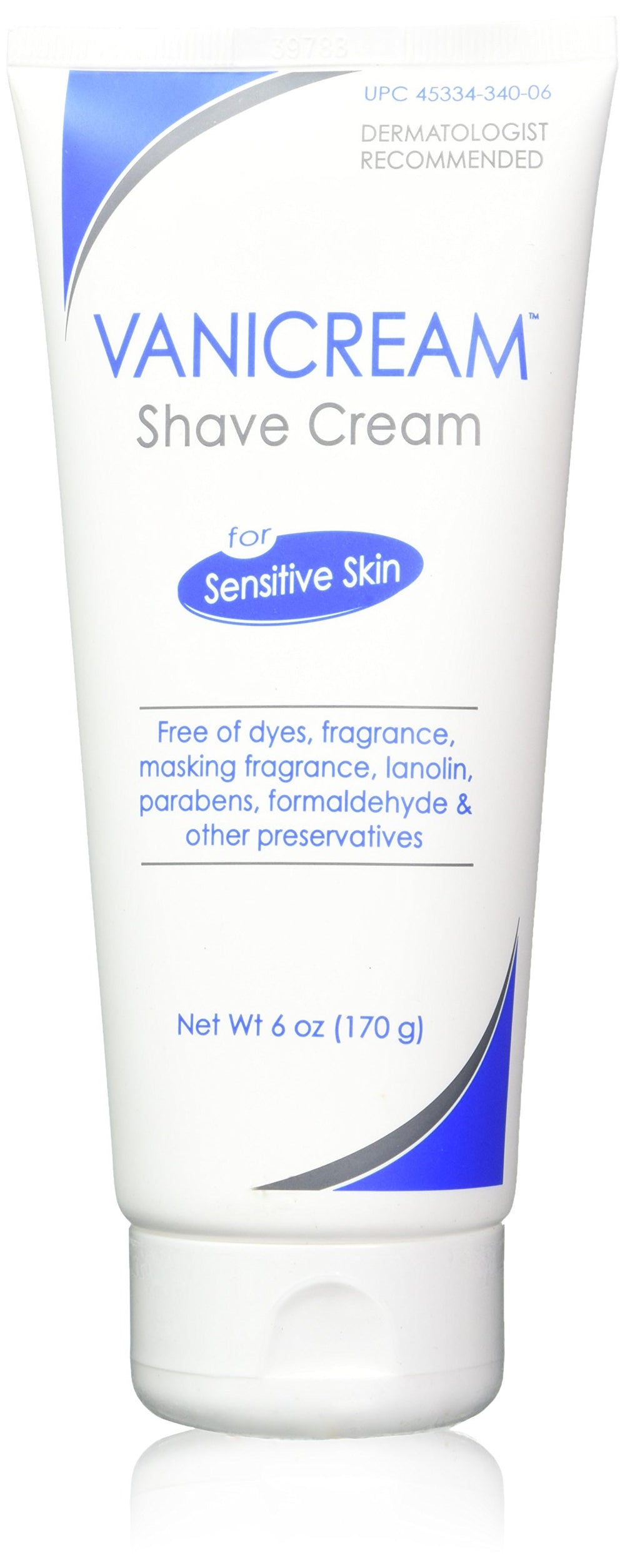 Vanicream shave cream front packaging showing 6 oz tube and gentle formulation benefit