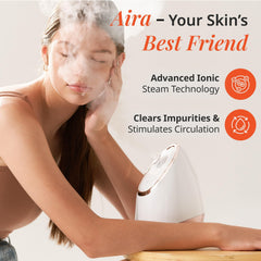 Vanity Planet Aira nozzle close-up showing adjustable angle for targeted steam delivery and comfort