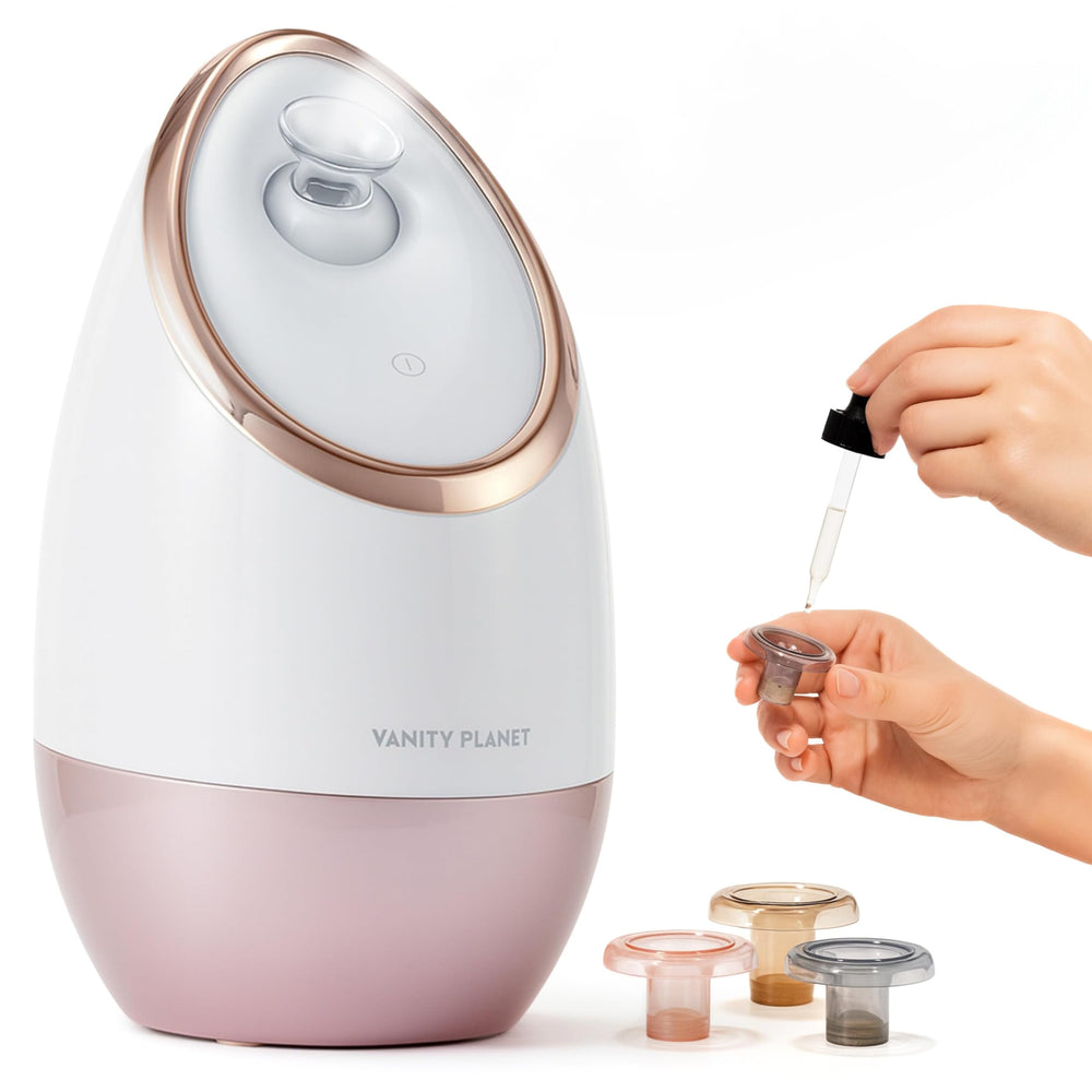 Vanity Planet Aira front view showing rose gold finish and sleek design benefit: elegant countertop display
