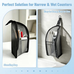 VANNMESTER standing open on bathroom counter for easy hands-free access benefit