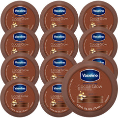 Vaseline Cocoa Glow front packaging showing 12 tubes and product benefit