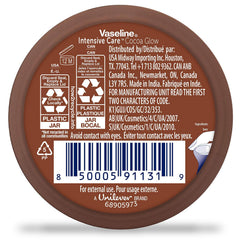 Vaseline open jar texture close-up showing creamy cocoa butter hydration