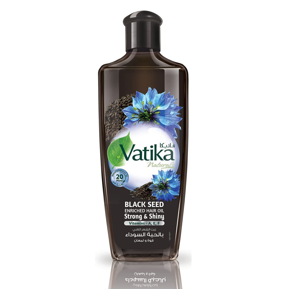 Vatika Naturals bottle front view showing product and size benefits