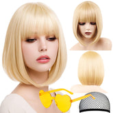VCAY front view of blonde bob wig showing clean bangs and flattering cut