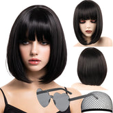 VCAY front view black bob wig showing polished look and easy wear