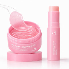 VCEVIP front packaging of PDRN collagen balm and 60 eye patches showing full set benefits