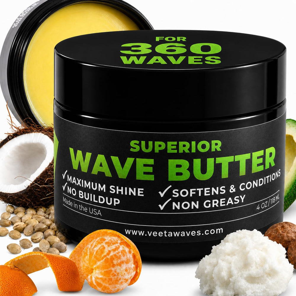Veeta front jar showing label and easy-to-use wave grease for defined waves