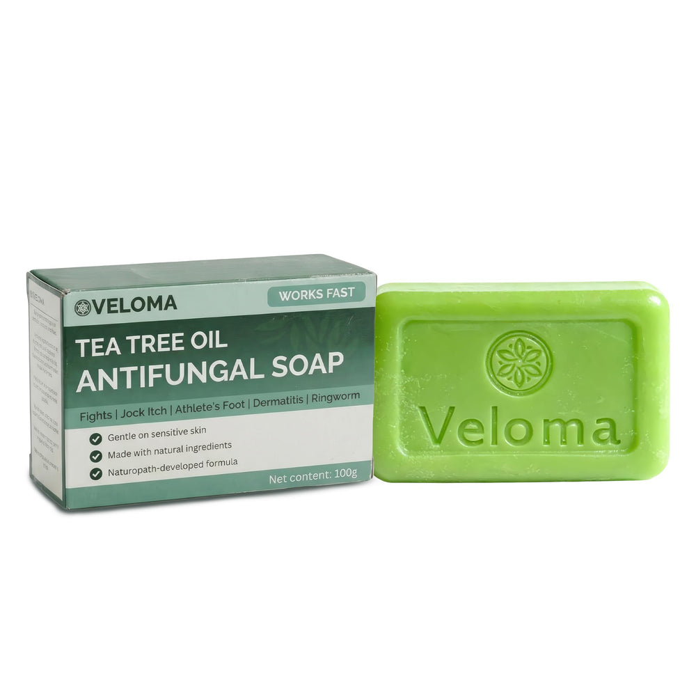Veloma soap bar front packaging showing brand and bar benefit