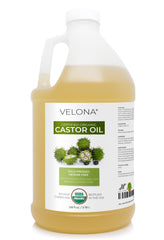 velona 1-gallon bottle front label showing USDA organic and cold-pressed benefits