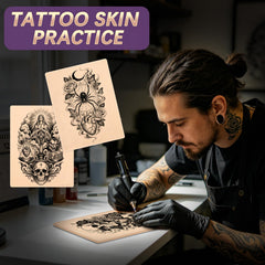 VelvetAura sheet in use with tattoo machine demonstrating practice advantage