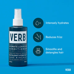 VERB bottle mid-spray demonstrating fine mist for even application and lightweight hydration