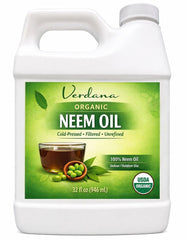 Verdana bottle front label showing organic neem oil purity and size benefit