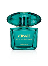 Versace Crystal Emerald front bottle showing glass and label, elegant display benefit