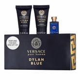Versace Dylan Blue front packaging showing compact travel set and brand appeal