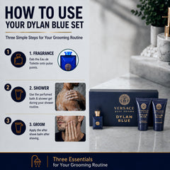 Versace Dylan Blue shower gel texture on palm demonstrating cleansing freshness
