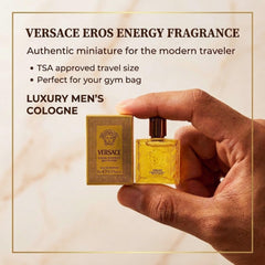 Versace Eros Energy mini splash close-up highlighting application and portability benefit