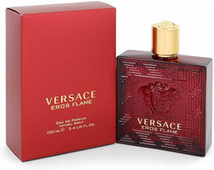 Versace Eros Flame bottle front view showing elegant packaging and confident style